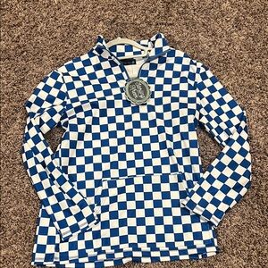 Women's Blue and White Checkered Pullover Jacket